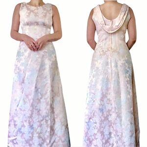Vintage Handmade Watercolor Floral Empire Waist Evening Dress | 4